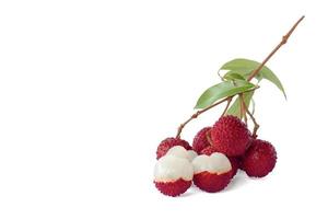 Fresh ripe Lychee bunch isolated on white background included clipping path. photo