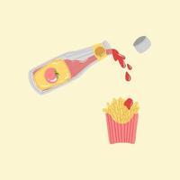 Ketchup and french fries. Fast food concept. Isolated vector illustration