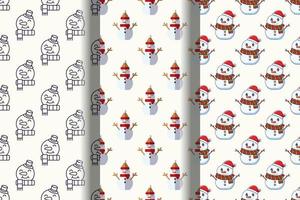 Pack of colorful seamless vector patterns of snowman