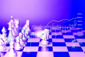 chess game on board indicators chart forex and graph stock market finance investment business digital marketing finance concept. photo