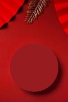 Mock up podium round stage or pedestal and paper art Chinese new year symbol top view photo