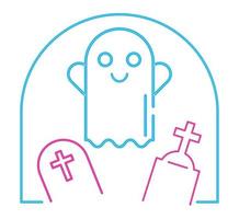 halloween ghost in cemetery neon vector