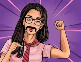 woman wearing mustache and necktie vector