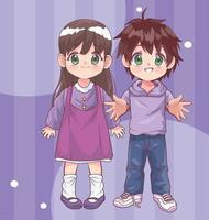 pareja de niños pequeños de anime vector