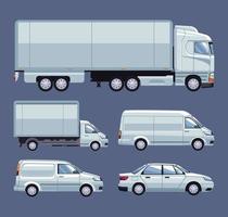 five white vehicles mockup vector