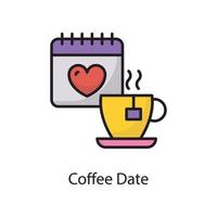 ilustración de diseño de icono de contorno lleno de vector de fecha de café. símbolo de amor en el archivo eps 10 de fondo blanco