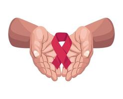 hands lifting AIDS ribbon campaign vector