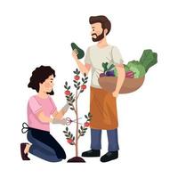 pareja de agricultores con verduras vector