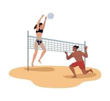 pareja joven jugadores de voleibol vector