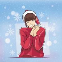 Christmas Santa Girl. Happy smiling young girl holding hands vector illustration pro download