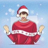 Christmas Santa Boy. Excited young boy celebrating victory vector illustration free download