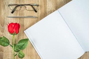 Blank notebook diary with red roses Valentine concept