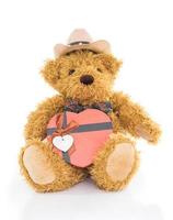 Teddy bear with red heart shaped gift box photo