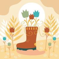 boot shoe in autumn scene vector