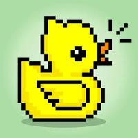 8-bit duck pixels. Animal game assets in vector illustrations.