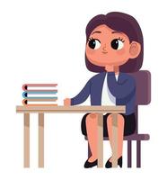 businesswoman seated with books vector