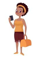 afro female tourist with passport vector