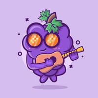 mascota de personaje de fruta de uva fresca tocando guitarra dibujos animados aislados en diseño de estilo plano vector