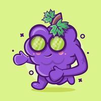 divertida mascota de personaje de fruta de uva ejecutando dibujos animados aislados en un diseño de estilo plano vector