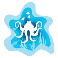 octopus sealife paper art vector