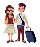 tourists couple with suitcase vector