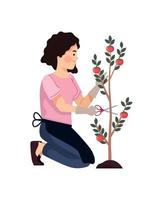 female farmer with tomato plant vector