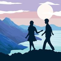 couple walking in beauty landscape vector