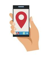 hand using smartphone and gps app vector