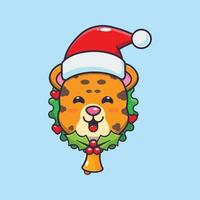 lindo leopardo en el día de navidad. linda ilustración de dibujos animados de navidad. vector