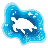 turtle sealife paper art vector