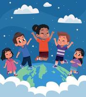 little kids in earth planet vector