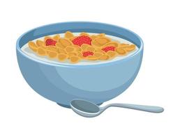 leche con cereales y fresas vector