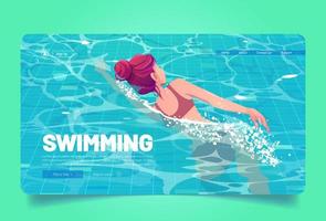Banner of swimming with girl swims in pool vector