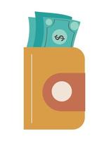 wallet with bills dollars vector