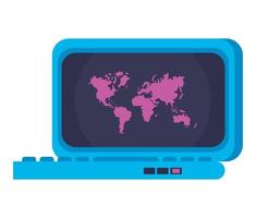 laptop with world maps vector