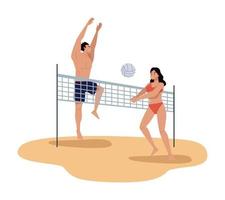 feliz pareja de jugadores de voleibol vector