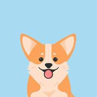 retrato de una ilustración de dibujos animados de cara de perro. welsh corgi pembroke sonriendo con la lengua fuera. vector. vector