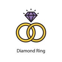 ilustración de diseño de icono de contorno lleno de vector de anillo de diamante. símbolo de amor en el archivo eps 10 de fondo blanco