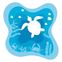 turtle swiming sealife paper art vector