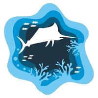 swordfish sealife paper art vector