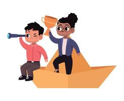 business couple in paper ship vector