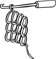 Knitting, crochet hook for needlework in line vector illustration