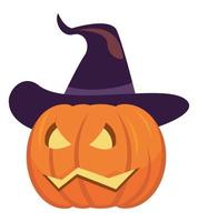 calabaza de halloween con sombrero de bruja vector