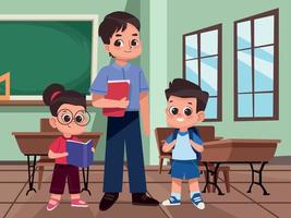 teacher with students in classroom vector