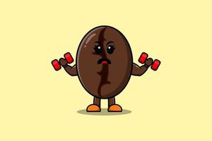 Cute cartoon Coffee beans character is fitness vector