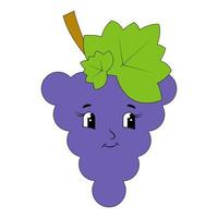 dibujos animados de uva ilustración vectorial. personaje lindo de fruta de uva azul feliz vector