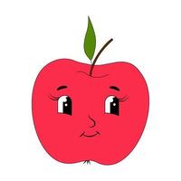 caricatura de manzana ilustración vectorial. personaje lindo de fruta de manzana roja feliz vector