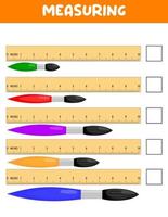 Measuring length  with ruler. Education developing worksheet. Game for kids.Vector illustration. practice sheets.Brush measurement in inches vector