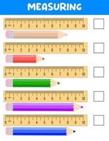 Measuring length  with ruler. Education developing worksheet. Game for kids.Vector illustration. practice sheets.Pencil measurement in centimeters vector