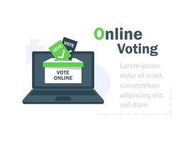 Vote ballot going into a box in laptop screen. Online, electronic voting concept. Your vote matters concept vector